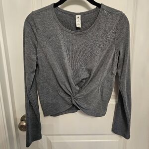 Yogalicious Gray Long Sleeve Knotted Crop Top Small NWOT